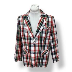 Objectives for Women’s Two Button Front Lapel Madras Plaid Blazer VTG 90s EU38